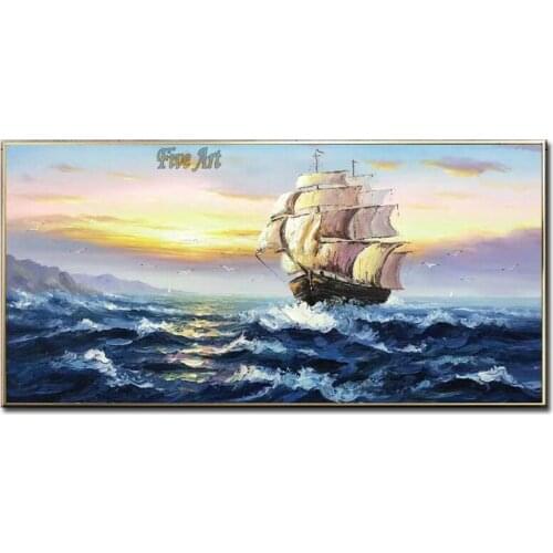 Outdoor Seascape Wall Picture Canvas Art Handmade Sunset Scenery Abstract Canvas Oil Painting Artwork For Modern Home Decoration