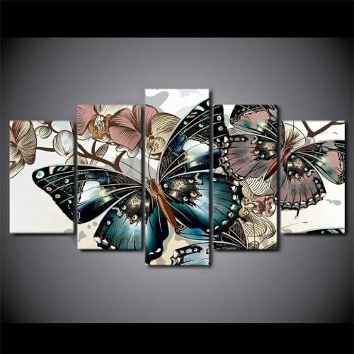 Floral Butterfly Painting 5pcs Modern Home Wall Decor Canvas Picture Art HD Print Painting On Canvas for Living Room
