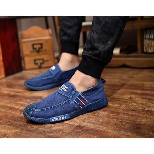 Fashion Denim Men Canvas Shoes Autumn Winter Warm Mens sneakers Slip On Casual Breathable Shoes Loafers Black 45