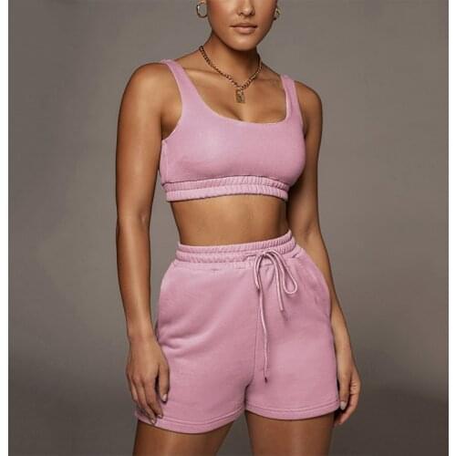 Summer Womens Square Collar Two Piece Loungewear Short Set Solid Athleisure Casual Outfits Tank Biker Shorts and Cropped Top