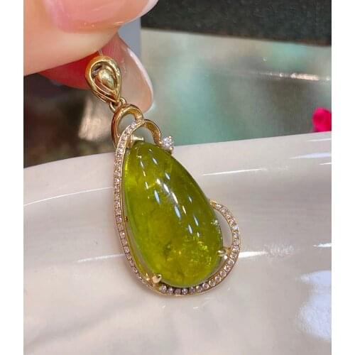 LR Fine Jewelry Real 18K Natural Green Tourmaline 10.34ct Diamonds Gemstone Diamond Womens Pendants Necklaces