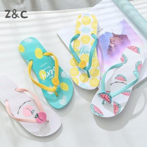 Lovely fruit flip flop girl small fresh bathroom antiskid wear beach girl heart clip foot cool slippers summer slides sandals