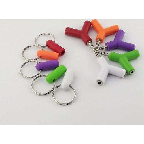 10pcs 5 colours 3.5mm Mini Y Shape Splitter Stereo Jack Audio Headset Connector Adapter Keyring