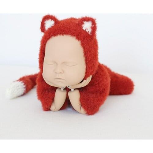 Newborn Fox Footed Romper Outfit Baby Photography Overall Bonnet set Photo props Infant Fluffy Clothes Full set