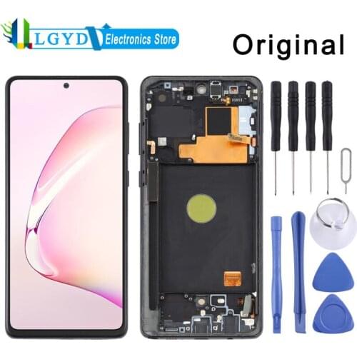 Original Super AMOLED Material LCD Screen and Digitizer Full Assembly With Frame for Samsung Galaxy Note10 Lite