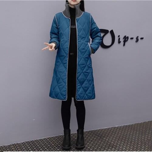 Autumn Winter Simple Casual Cotton Coat Women Mid-length Korean Large Size Thick Warm Padded Coat Female Pure Color Parkas E219
