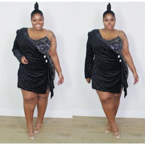 Zoctuo Sequined Print Sexy Dress Patchwork Color One Shoulder Long Sleeve Club Dresses For Women Back Zipper Vestidos Spring