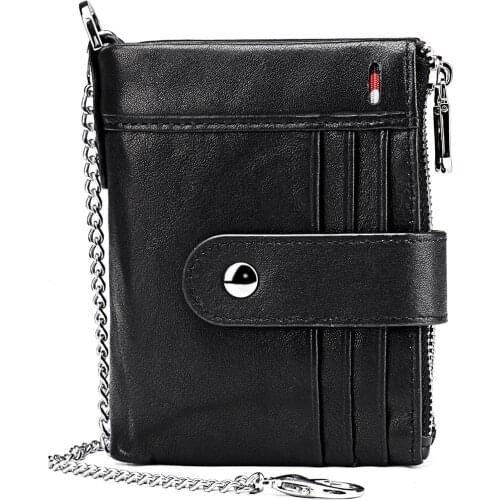 Coin Crazy Horse Leather Short Wallet Genuine Leather RFID Anti-theft Vintage Purse Multi-card Chain Purses Zipper Pocket Wallet