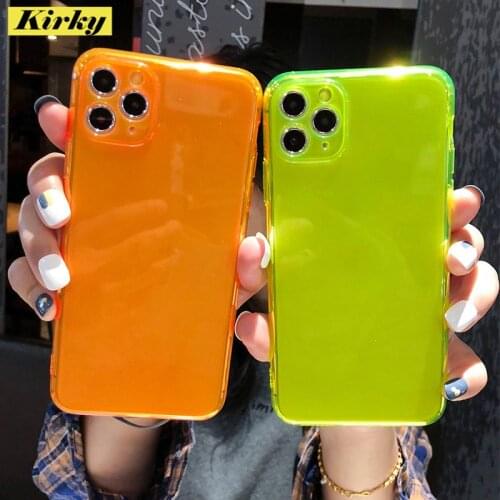 Shockproof Candy color Fluorescent Phone Case For iPhone SE 11 11Pro Max XR X XS Max 7 8 6S Plus Soft Clear Back Cover capa Gift