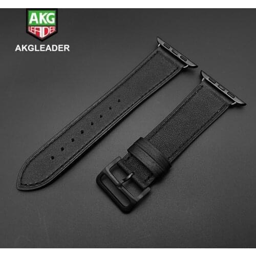 40mm 44mm Black Strap For Apple Watch Series 5 Watchband Genuine Leather Bracelet Single Double Tour Bands For iWatch Series 3 2