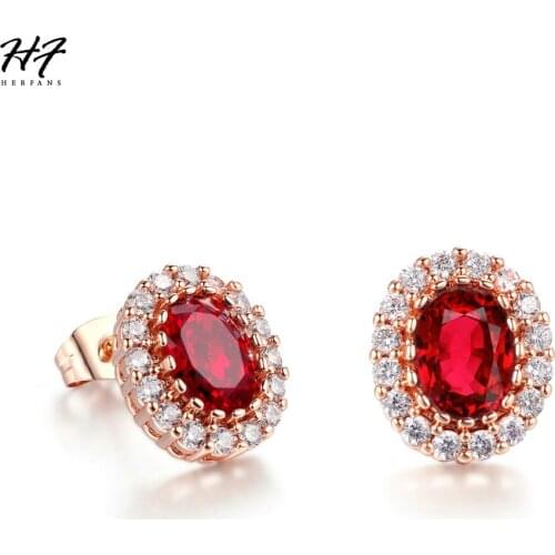 Luxury Red Crystal Stud Earrings for Women Rose Gold Color Fashion Jewelry Made with Austrian Crystal party Xmas gift E108