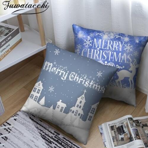 Fuwatacchi Merry Christmas Cushion Cover Santa Claus Deer Print Pillowcase For Home Sofa Car Fall Decore Pillow Cover Xmas Gifts
