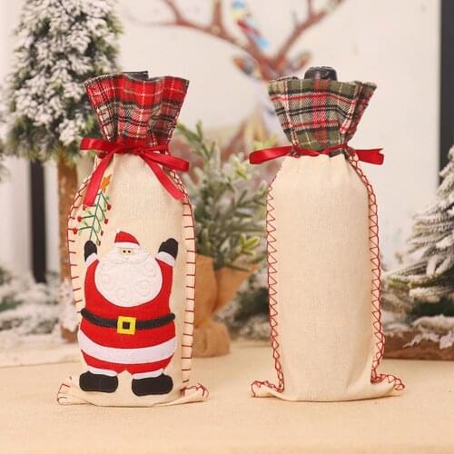 Christmas Santa Snowman Wine Champagne Bottle Cover Party Dining Table Decor