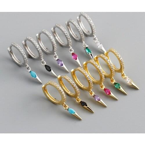 925 Sterling Silver Earring Fashion Colored Horse Eye Zircon Cone Short Pendant Drop Earring French Style Woman Girl Ear Jewel