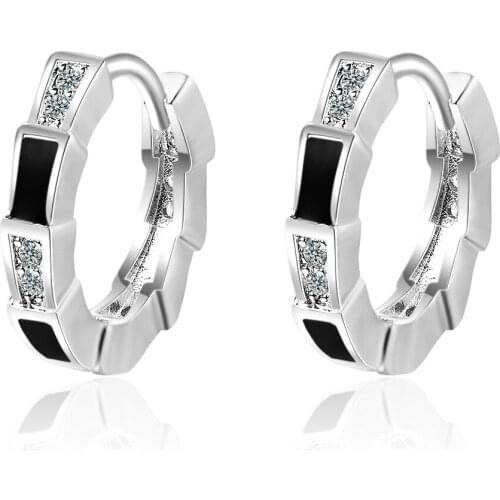 Utimtree Exquisite 925 Silver Geometric Hoop Earrings for Women Paved Micro Cubic Zirconia Earring Jewelry