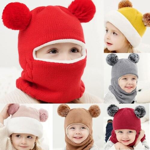 2-7 years Kids Hat Fleece inner thicken Baby winter hat Baby Girls Boys Warm Caps Scarf Set Baby Bonnet Enfant Knitted Cute Hats