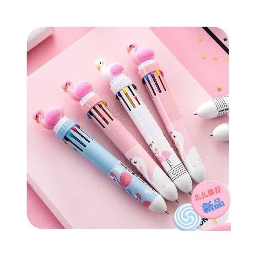 36pcs/set Hot Sale Cartoon Silicone Multi-color Flamingo Ballpoint Pen Ten-color Press Pen Unicon Ten Colour Ball Pen