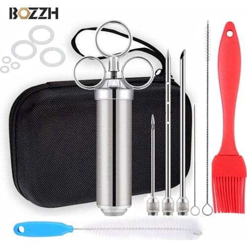 BOZZH BBQ Seasoning Syringe Marinade Injector Stainless Steel Turkey Needle Syringe Set Meat Flavor Injector Kitchen Tools