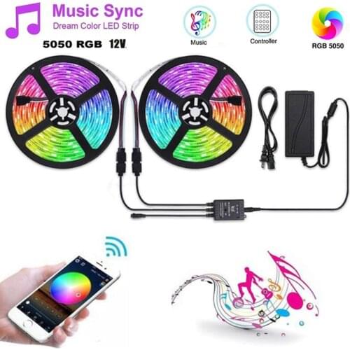 5050 RGB LED Strip Lights 12V 10M(32.8ft) LED Strip Light with Bluetooth App Control,Music Flash,Auto Lighting Strip Light Led