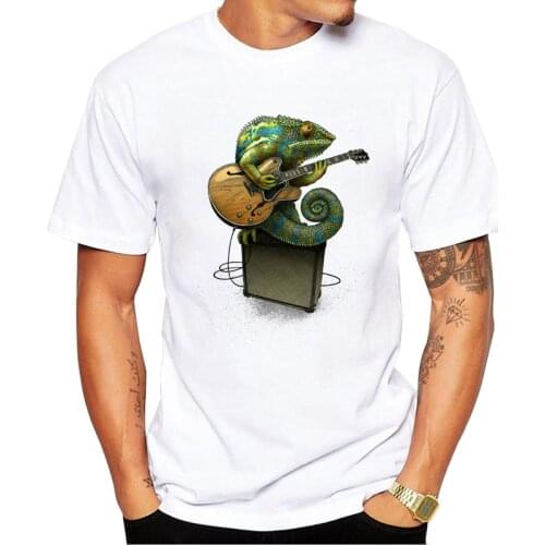 TEEHUB Hot Sales Chameleon Plays the Blues Men T-Shirt Vintage CHamelon Printed t shirts Hipster Tee Short Sleeve Casual Tshirts