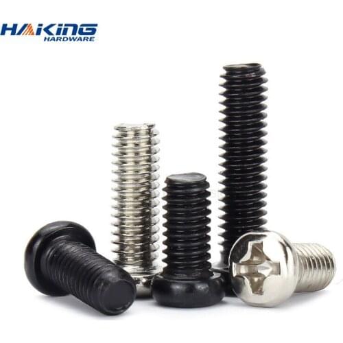 50p M1 M1.2 M1.4 M1.6 M2 M2.5 M3 M4 Mini Micro Small Light Black A2 304 Stainless steel Cross Phillips Pan Head Screw Round Bolt