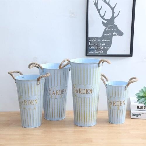 Vintage Wrought Iron Flower Bucket Flowerpot Flower Succulent Family Garden Deck Home Decoration Iron Art Flower Vase ZM1127