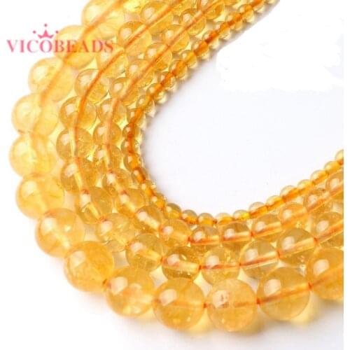 Natural Stone Yellow Quartz Citrines Round Smooth Beads for Jewelry Making Diy Bracelet Necklace Pick Size 6 8 10 12mm 15 Inches