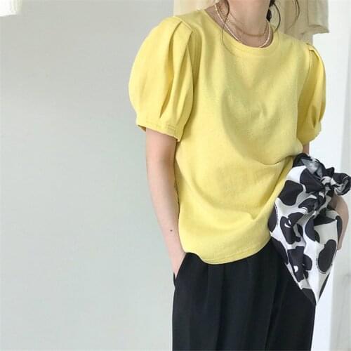 HziriP Summer New Arrival Puff Sleeves Solid Brief Chic 2021 Girls O-Neck Fashion Hot Women All Match Slim Streetwear T-Shirts