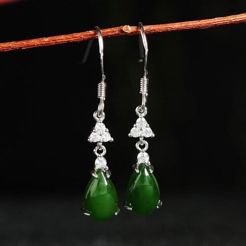 Hetian Jade Earrings Womens 925 silver ear hook inlaid with natural jadeite jasper Egg Noodle Earrings Accessories
