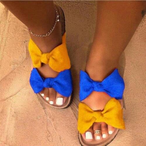 Womens Slippers Bowknot Flats Shoes Summer Woman Sandals Home Ladies 2020 Plus Size Female Casual New