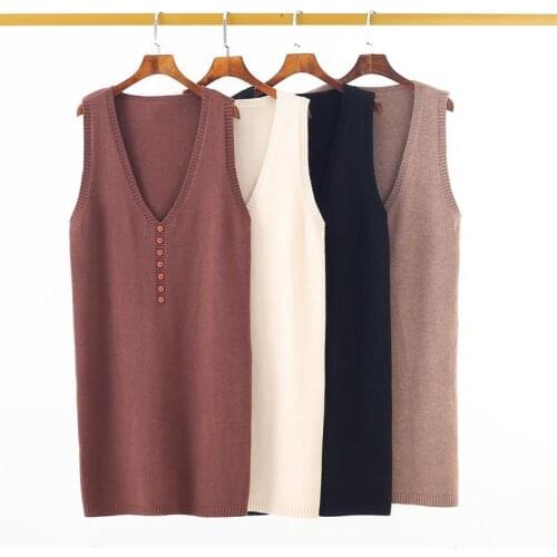 Long Dress Women Knitted Suspender Autumn Medium Length Sexy Maxi Party Button Loose Sweater Waistcoat Skirt Vestido Vintage