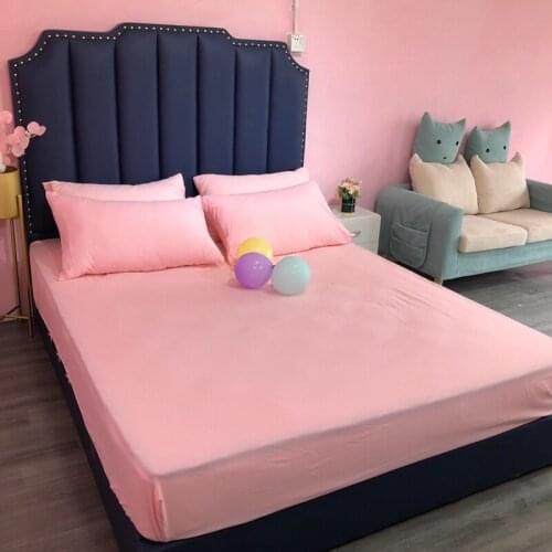 100% Cotton Solid Color Fitted Sheet Stripe Mattress Cover Four Corners With Elastic Band Bed Sheet Hotel bedding wholesale