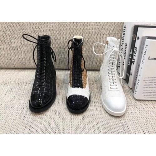 2020Fashion autumn winter motorcycle boots thick sole leather short boots lace-up short boots