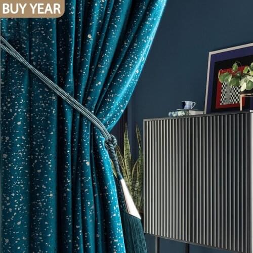 2021 New Modern Curtains for Living Dining Room Bedroom Dark Blue Simple Luxury Flannel Pure Color Villa Curtains French Window