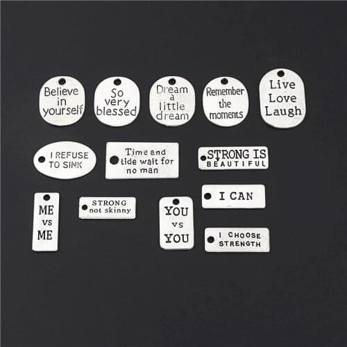 26pcs Mix Silver Color So Very Blessed Believe In Yourself Remember The Moments Charms Letter Pendant Accessories M6