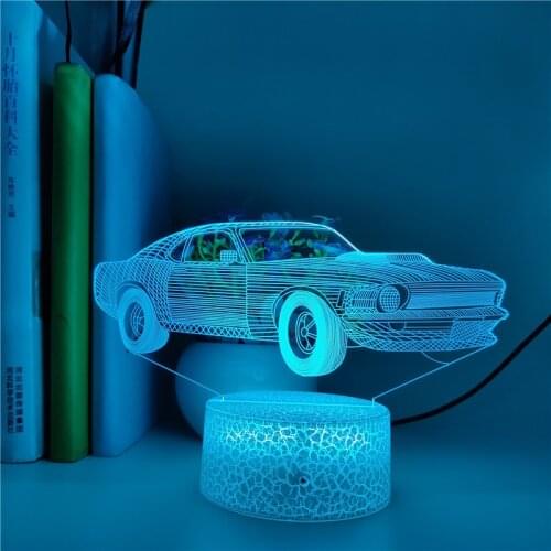 3D Illusion Light Nightlight Kids for Retro Sports Car Bedroom Decor Desk Lamp Color Changing Atmosphere APP Control Gifts Event
