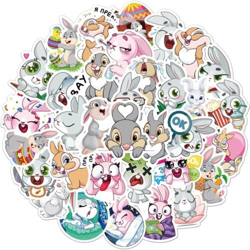 50pcs Kawaii Cartoons Bunny Decal Sticker Cute Rabbit Animal Stickers For DIY Stationery Laptop Water Bottle Phone Car Kids Toy