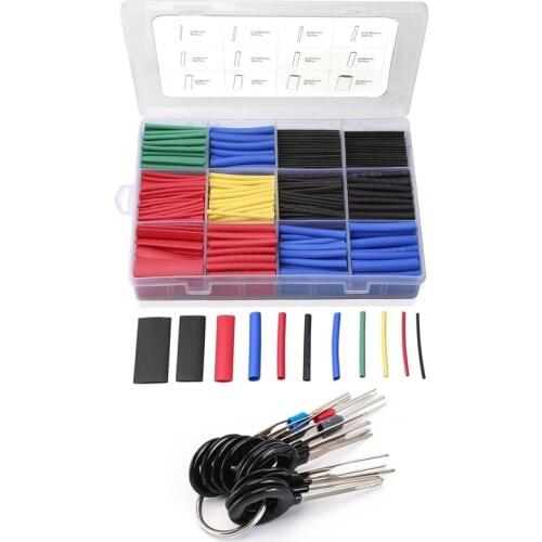 560Pcs Heat Shrink Tubing 5 Colors 12 Sizes & 11PCS Auto Car Plug Circuit Board Wire Harness Needle Remove Tool Set