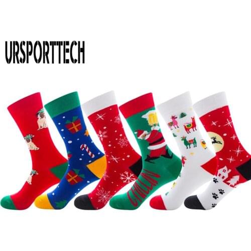 6pcs/Lot Merry Christmas Socks Men Women New Year Middle Tube Socks Thick Warm Couple Socks Cute Cartoon Decoration Socks