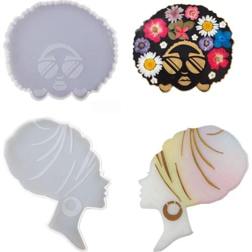 Afro Girl Pattern Coaster Silicone Mold For Crystal Epoxy Resin Coaster Handmade DIY Resin Mold Casting Moulds