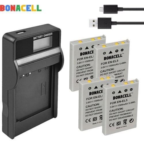 Bonacell 1500mAh EN-EL5 Camera Battery + LCD USB Charger for Nikon Coolpix P4 P80 P90 P100 P500 P510 P520 P530 P5000 P5100 5200