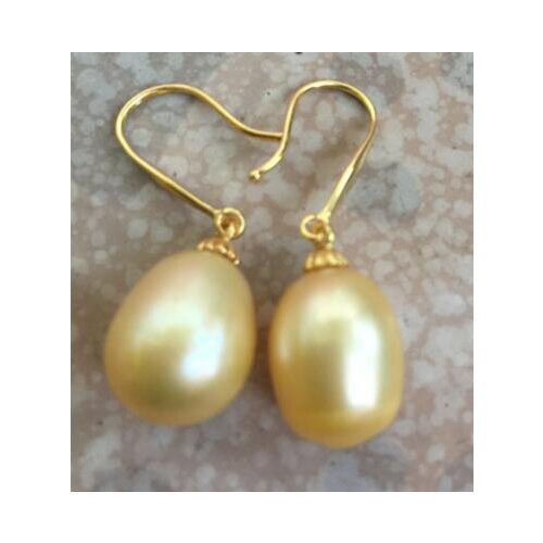 Free shipping>>>>noble jewelry elegant 9-11mm baroque south sea gold pearl earring 14k