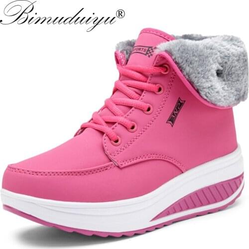 BIMUDUIYU Women Winter Boots Casual Lady Booties Platform Shoes High-top Height Increasing Womens Warm Shoes Winter Sneakers