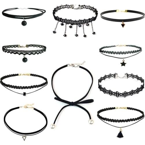 Black Gothic Women Necklace Collar Fashion Chic Black Short Lace Glamour Woman Neck Choker Pendant Jewelry