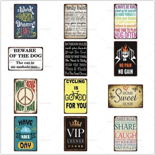 Home Decoration Retro Metal Sign Family Rules Tin Poster Inspiring Word Iron Paintings For Living Room Bar Decor 20x30cm