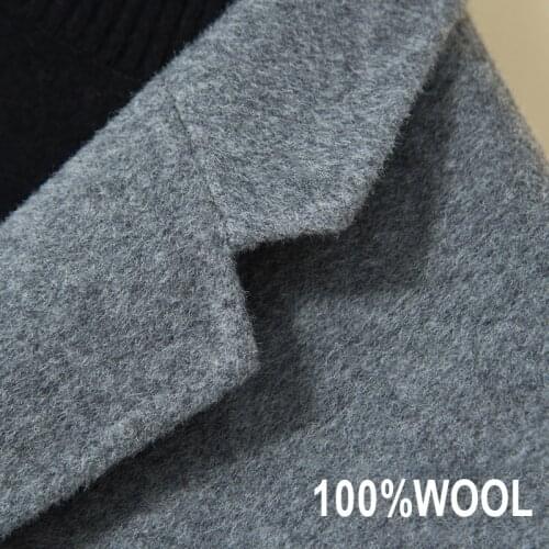 Double woolen Warm Medium length coat for man Notched Collar Mens Winter French Business jacket Grey and Black 100% Wool coat
