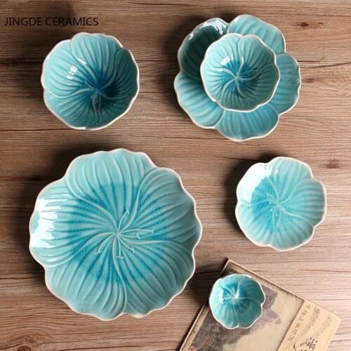 Creative flower ceramic dish ice cracked glaze soy sauce vinegar mustard dish kitchen multi-function fruit dessert ceramic plate