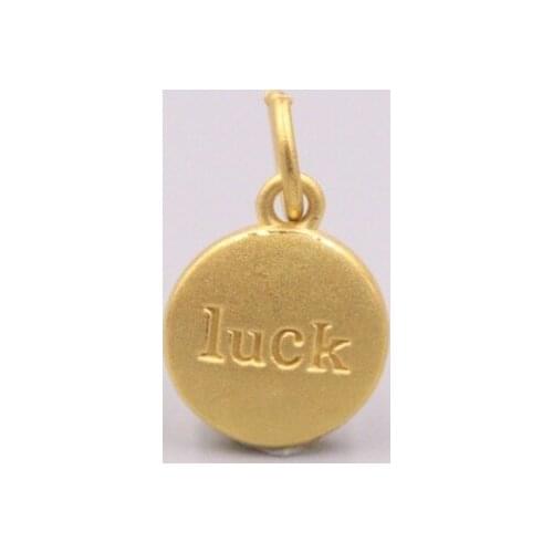 Fine Pure 999 24K Yellow Gold 3D Letter Luck Round Pendant Men Women Lucky Gift 0.8g / 17*11mm