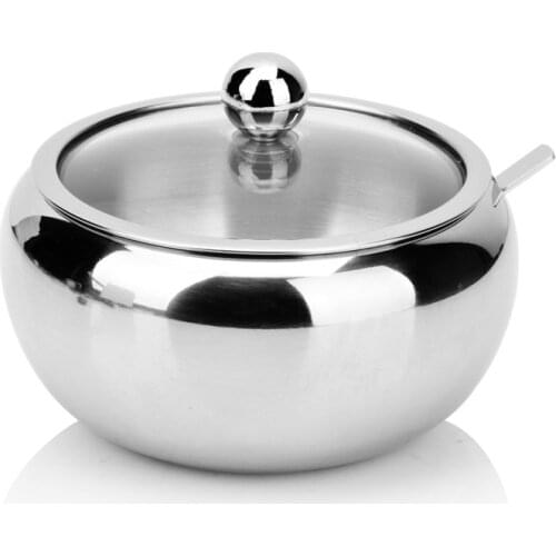 Kitchen Stainless Steel Sugar Bowl With Lid And Spoon Portable Sugar Box Container Cooking Sugar Seasoning Jar Storage Tools