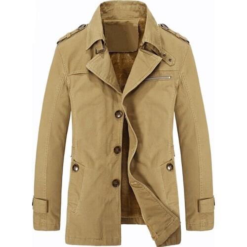 Winter cotton Medium and long men jackets pure color Casual single-breasted men jackets cardigan Stand collar men jackets